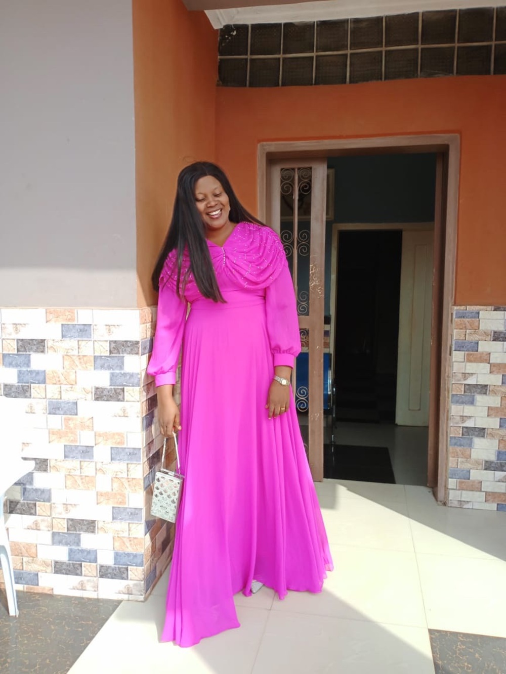 Trina Turk Fuchsia Long-Sleeve Maxi Dress